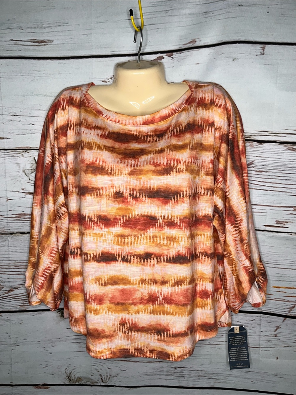 Democracy NWT Size L Orange & Brown Stripe Dolman Sleeve Knit Top Shirt